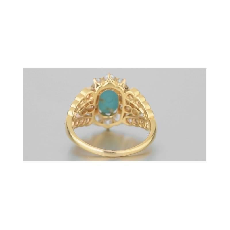 Women's or Men's 1890s Turquoise Diamond Gold Dress Ring
