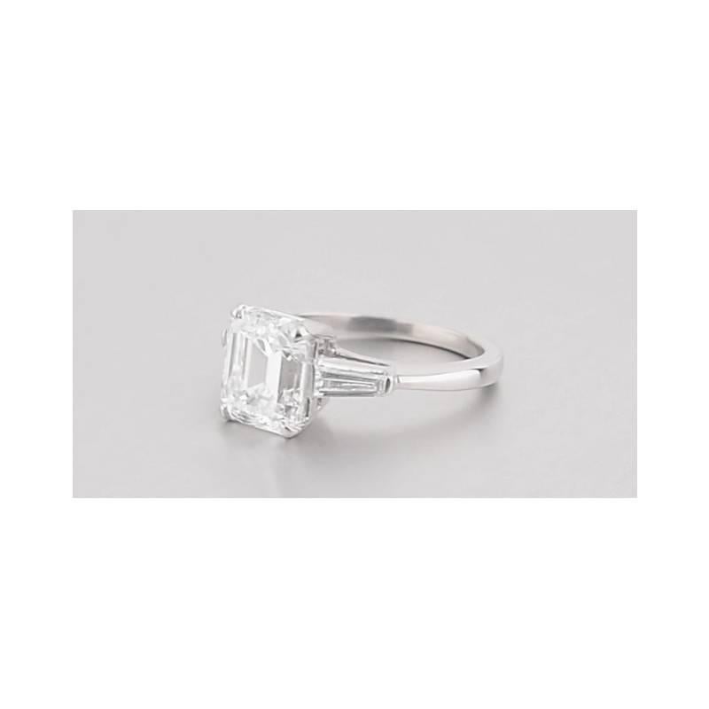 3.21 Carat GIA Emerald Cut Diamond Platinum Engagement Ring 1