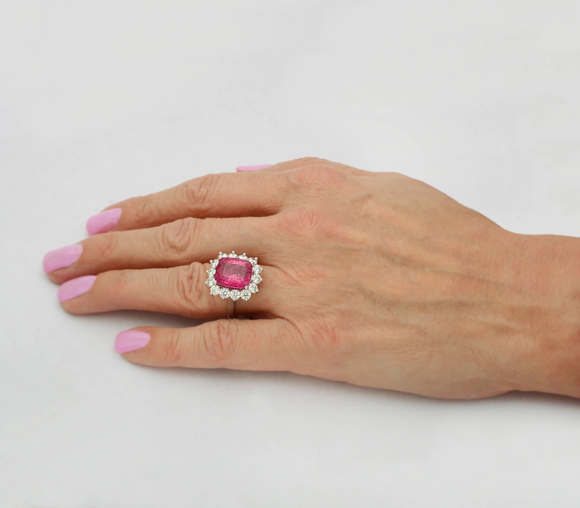 Women's 6.99 Carat Rubellite Diamond platinum Cluster Ring