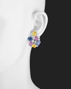 Oscar Heyman Multicolored Sapphire Diamond Cluster Earrings