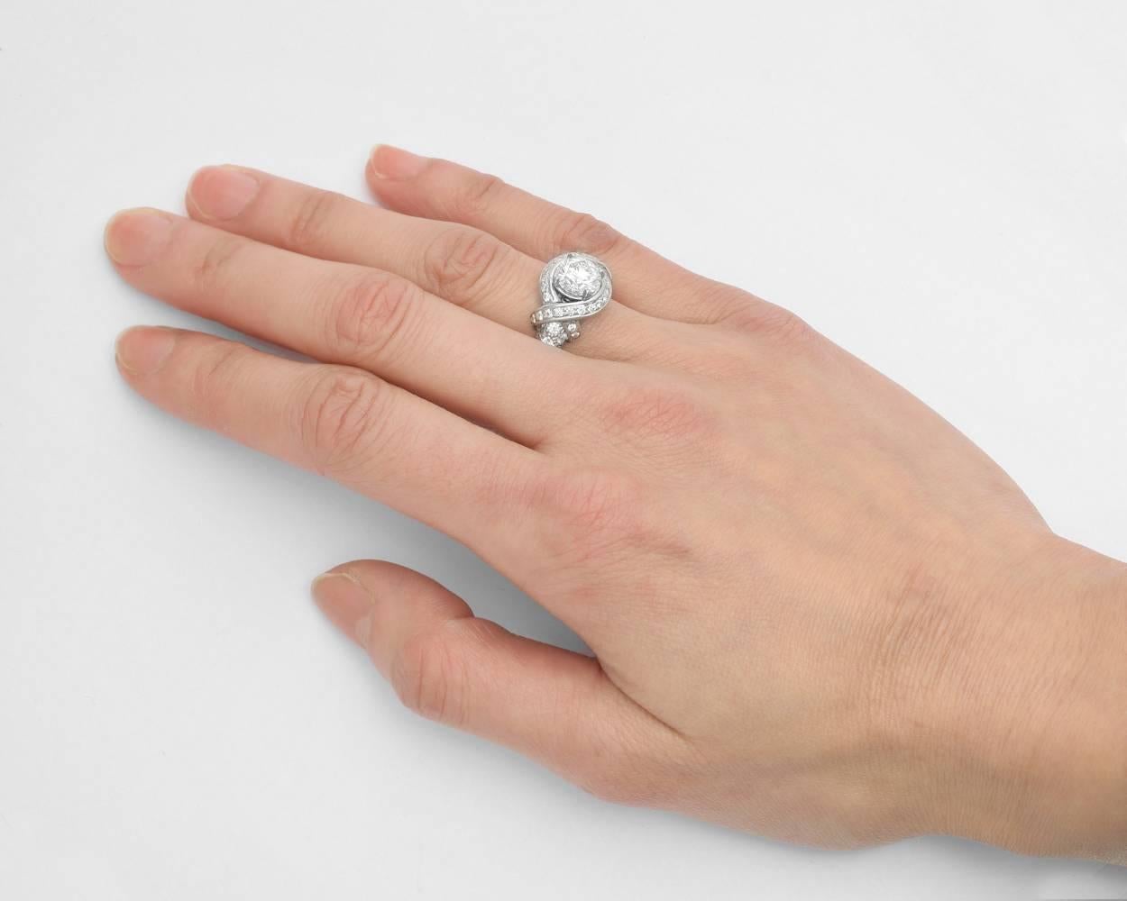 Round Cut Tiffany & Co. 1.36 Carat Round Brilliant Diamond Schlumberger Engagement Ring