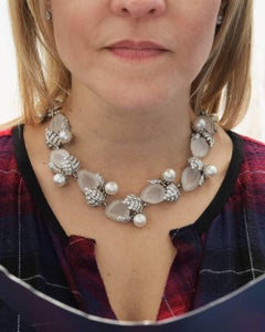 Valentin Magro Rock Crystal, Pearl Diamond Leaf Necklace