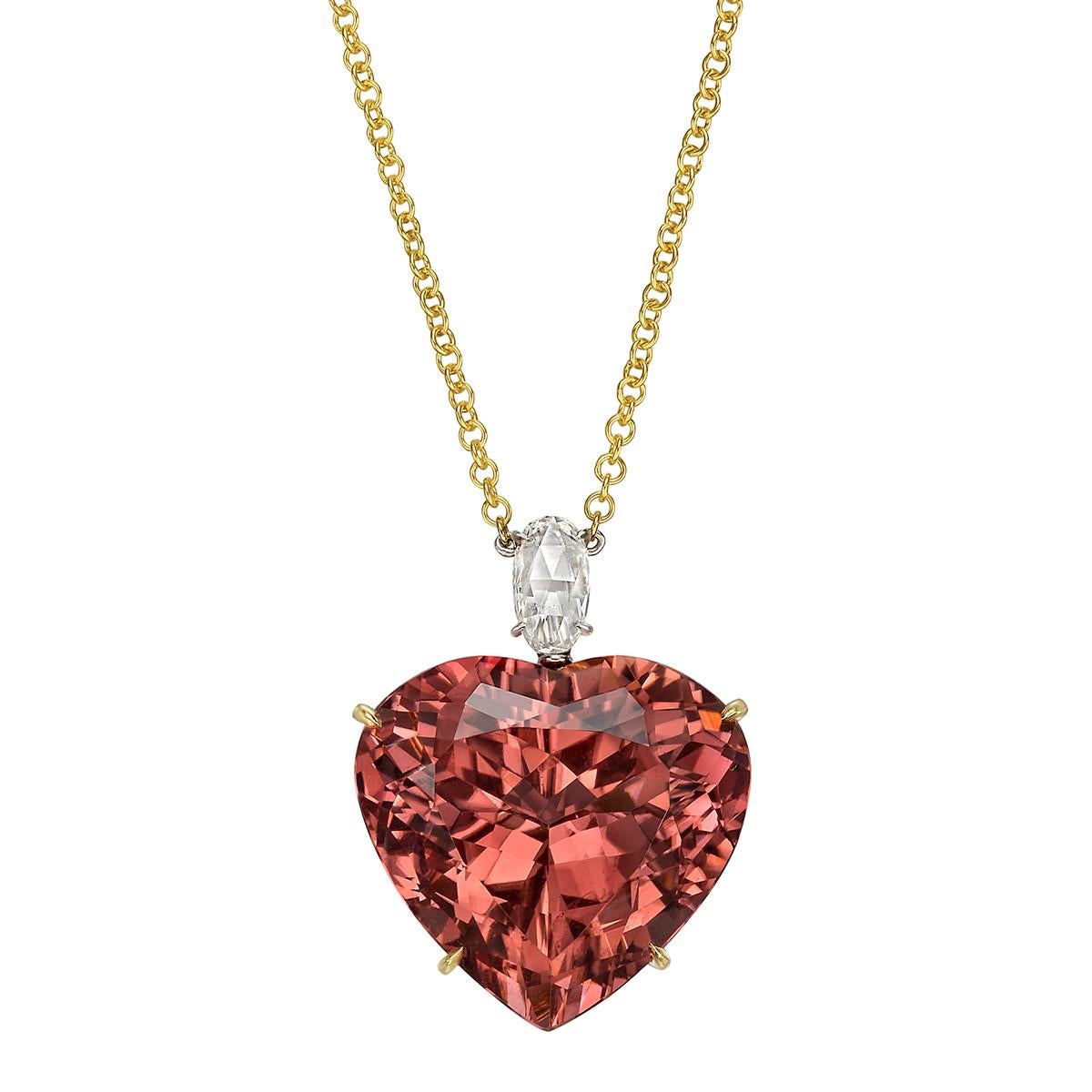 32.73 Carat Heart-Shaped Pink Tourmaline Pendant In Excellent Condition In Greenwich, CT