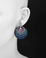 Multicolored Sapphire Diamond Gold Door Knocker Earrings