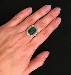 9.76 Carat Sugarloaf Emerald Diamond Platinum Cocktail Ring