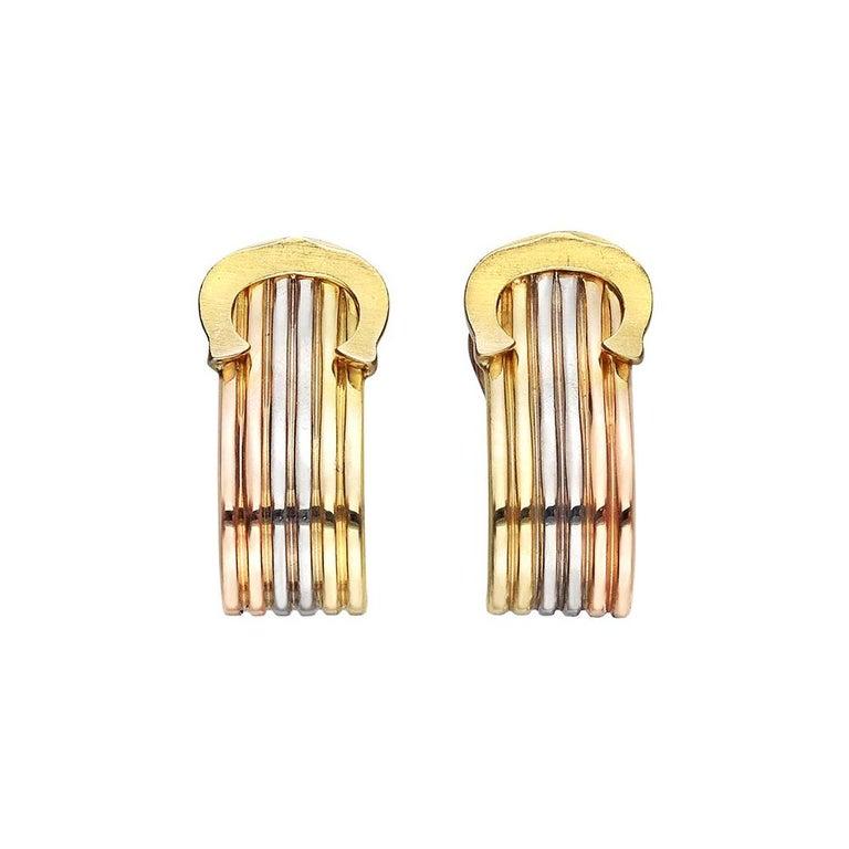 Cartier Small 18 Karat Tricolored Gold 'C' Logo Earclips In Excellent Condition In Greenwich, CT
