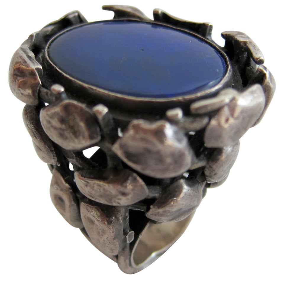 Rachel Gera Israeli Modernist Lapis Lazuli Sterling Silver Ring