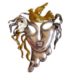 Brass Pearl Sterling Silver Goddess Brooch