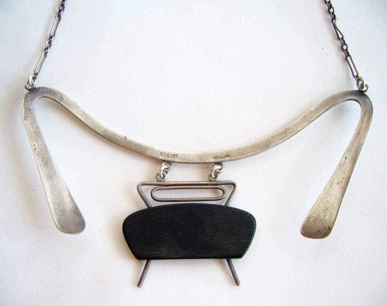 Women's Irvin and Bonnie Burkee Sterling Silver Wood Abstract Modernist Necklace