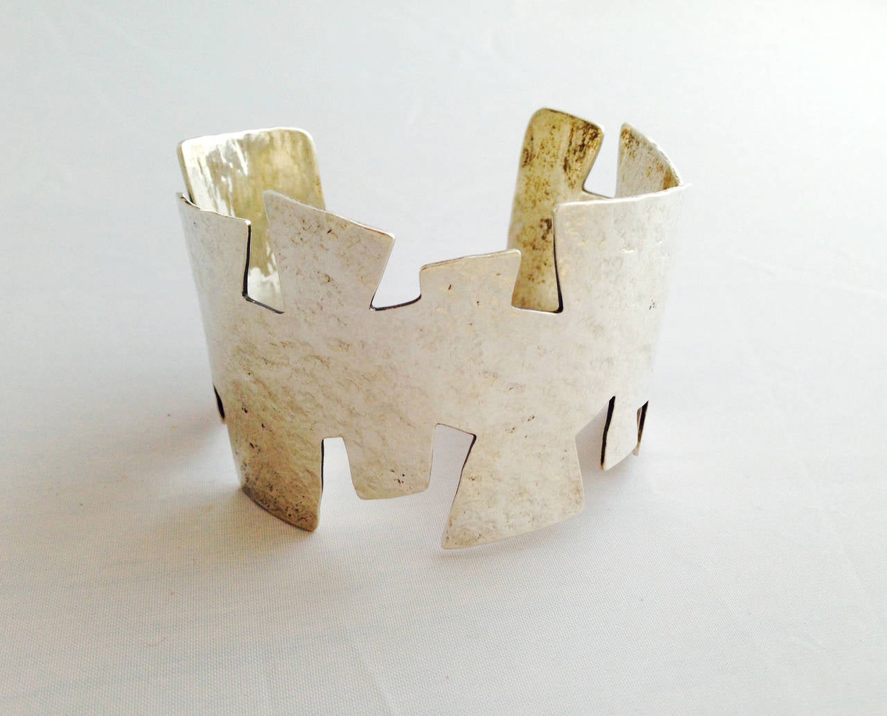1980s Sterling Silver Puzzle Cuff Bracelet In Excellent Condition In Palm Springs, CA