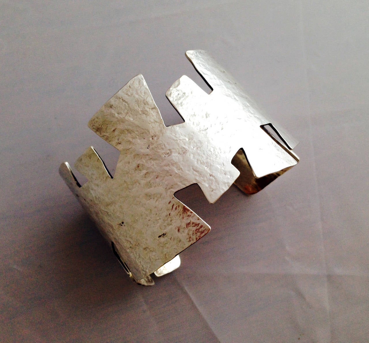 Women's 1980s Sterling Silver Puzzle Cuff Bracelet