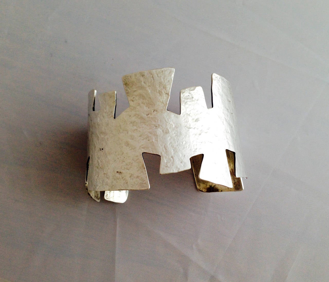 1980s Sterling Silver Puzzle Cuff Bracelet 1