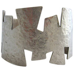 1980s Sterling Silver Puzzle Cuff Bracelet