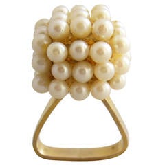 Geometric Scandinavian Modernist Pearl Gold Ring 2