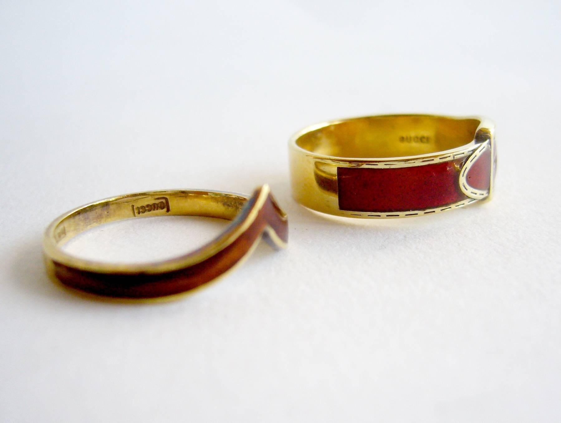 Modernist Gucci Enamel Gold Stacking Buckle Rings