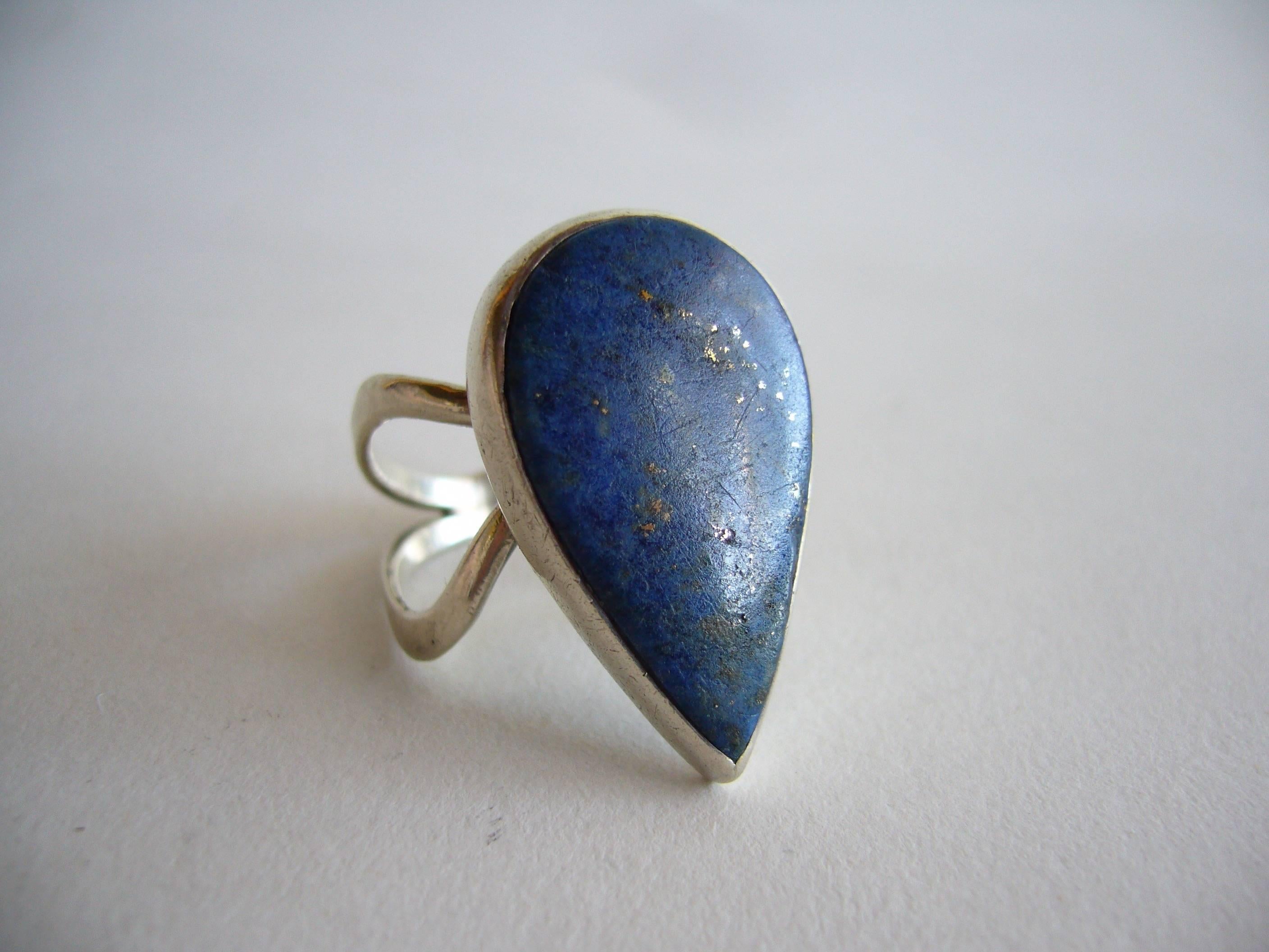 Modernist Jack Nutting Lapis Lazuli Sterling Silver Teardrop Ring