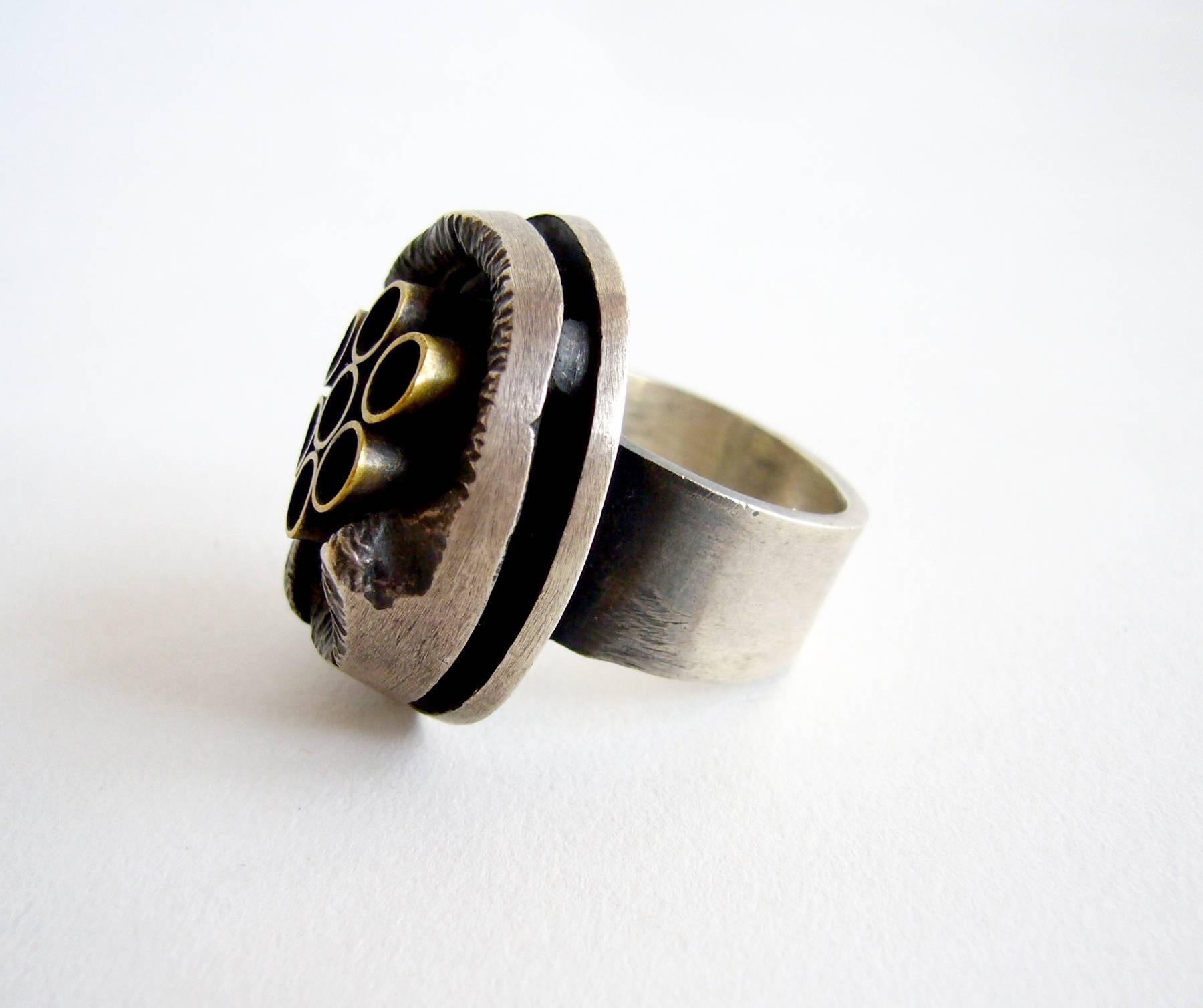 1950s James Parker Brass Sterling Silver American Modernist Ring In Excellent Condition In Palm Springs, CA