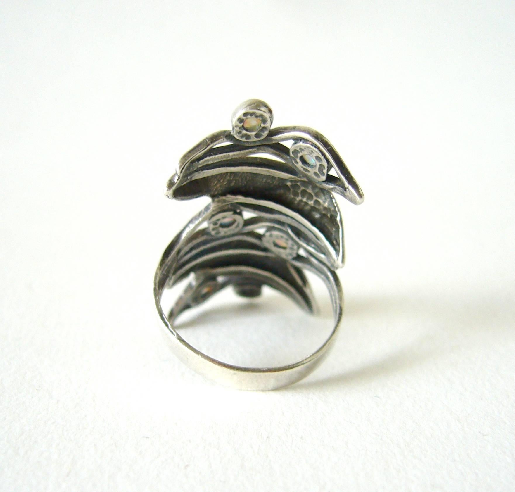 Modernist 1970s Black Opal Sterling Silver Elongated Ring