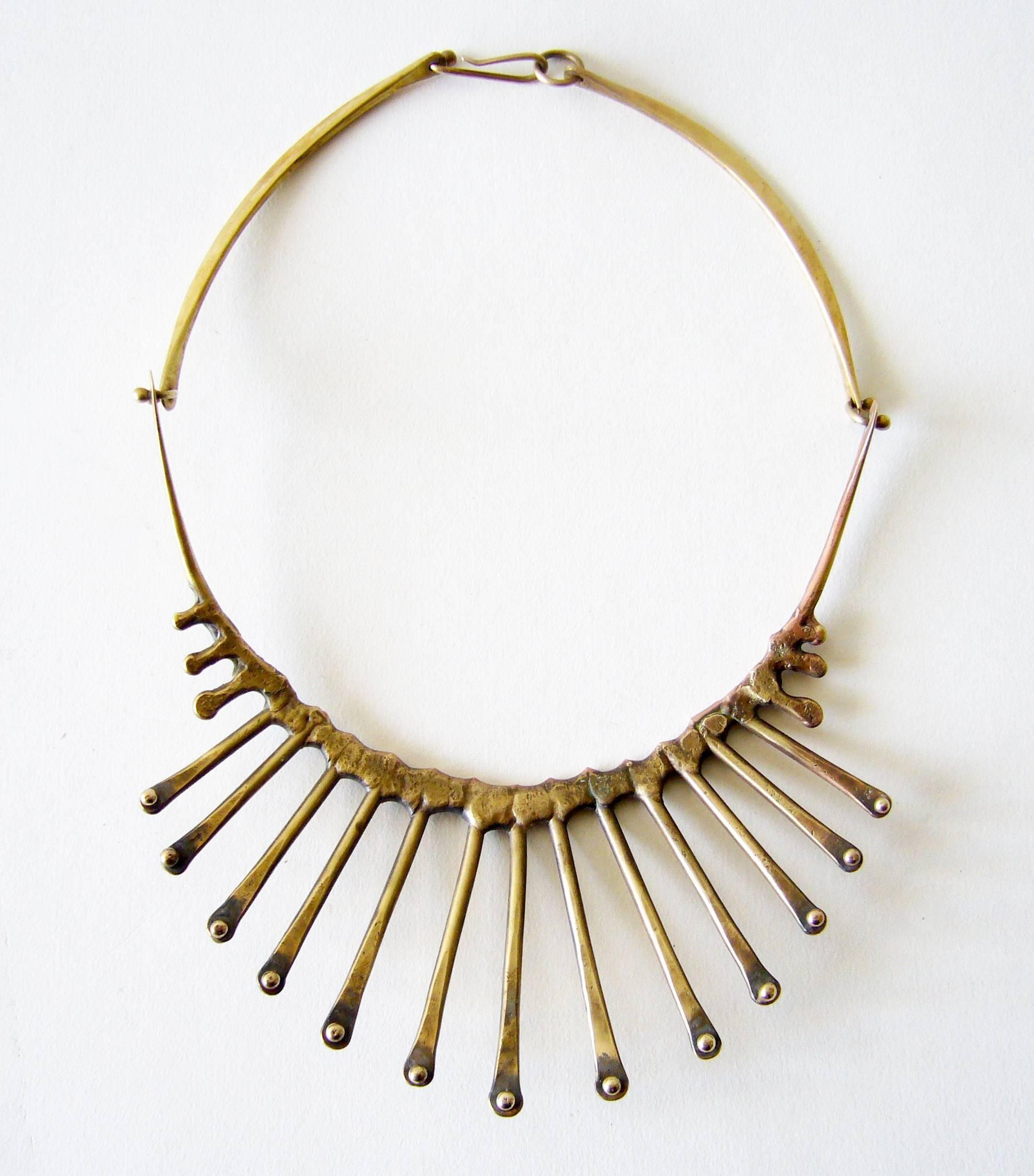 Hand forged bronze studded spike necklace created by Jack Boyd of San Diego, California.  Necklace has a wearable neck length of 17.5