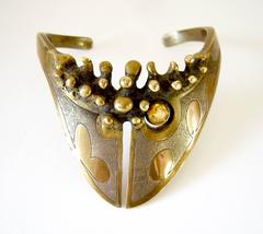 Bracelet manchette en citrine en bronze gravé du Jack Boyd Studio