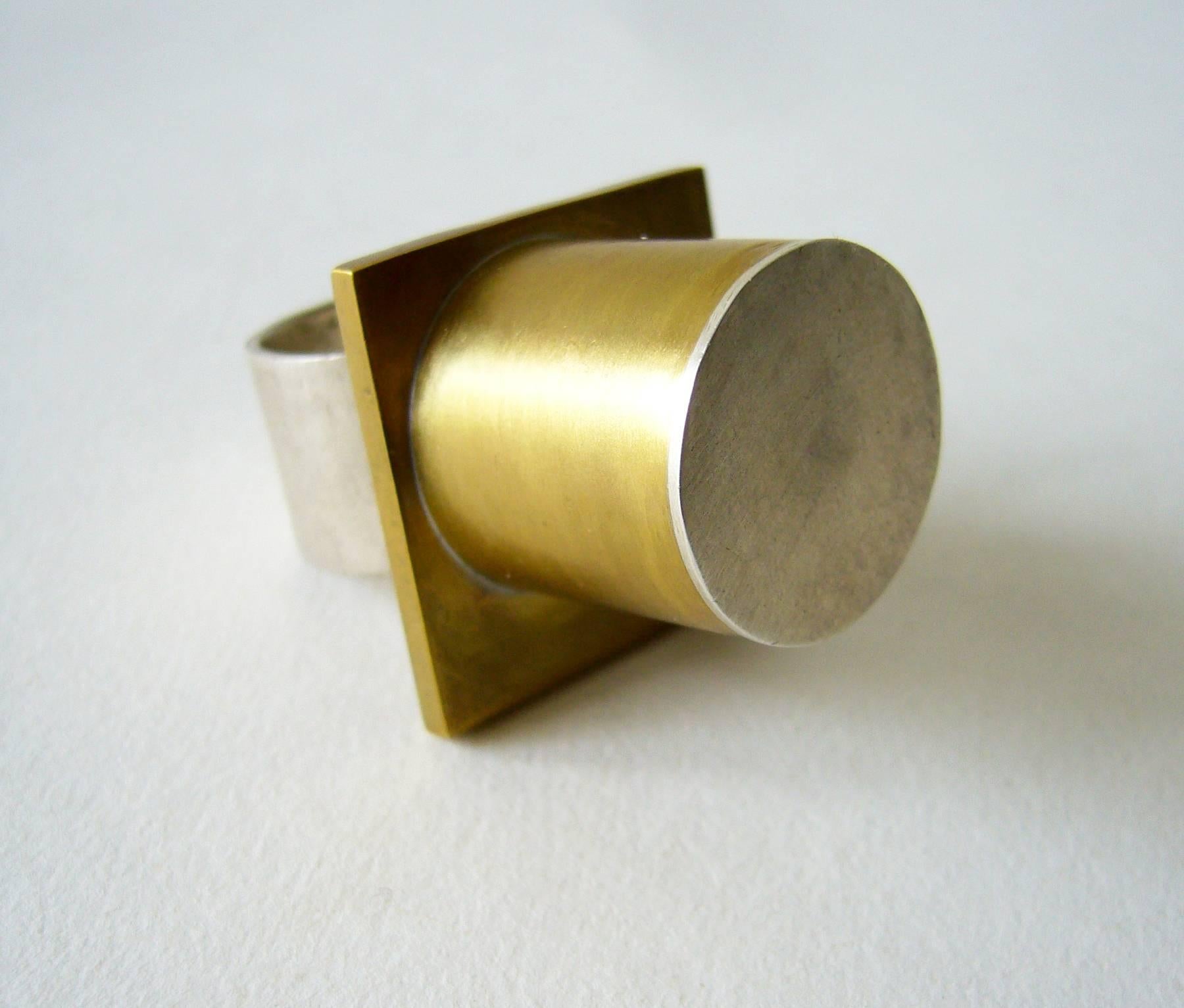 Modernist Heidi Abrahamson Sterling Silver Brass Postmodern Ring