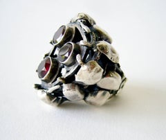 Rachel Gera Garnet Sterling Silver Israeli Modernist Ring