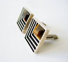 Cecilia Toño Sterling Silver Tiger Eye Geometric Modern Cufflinks