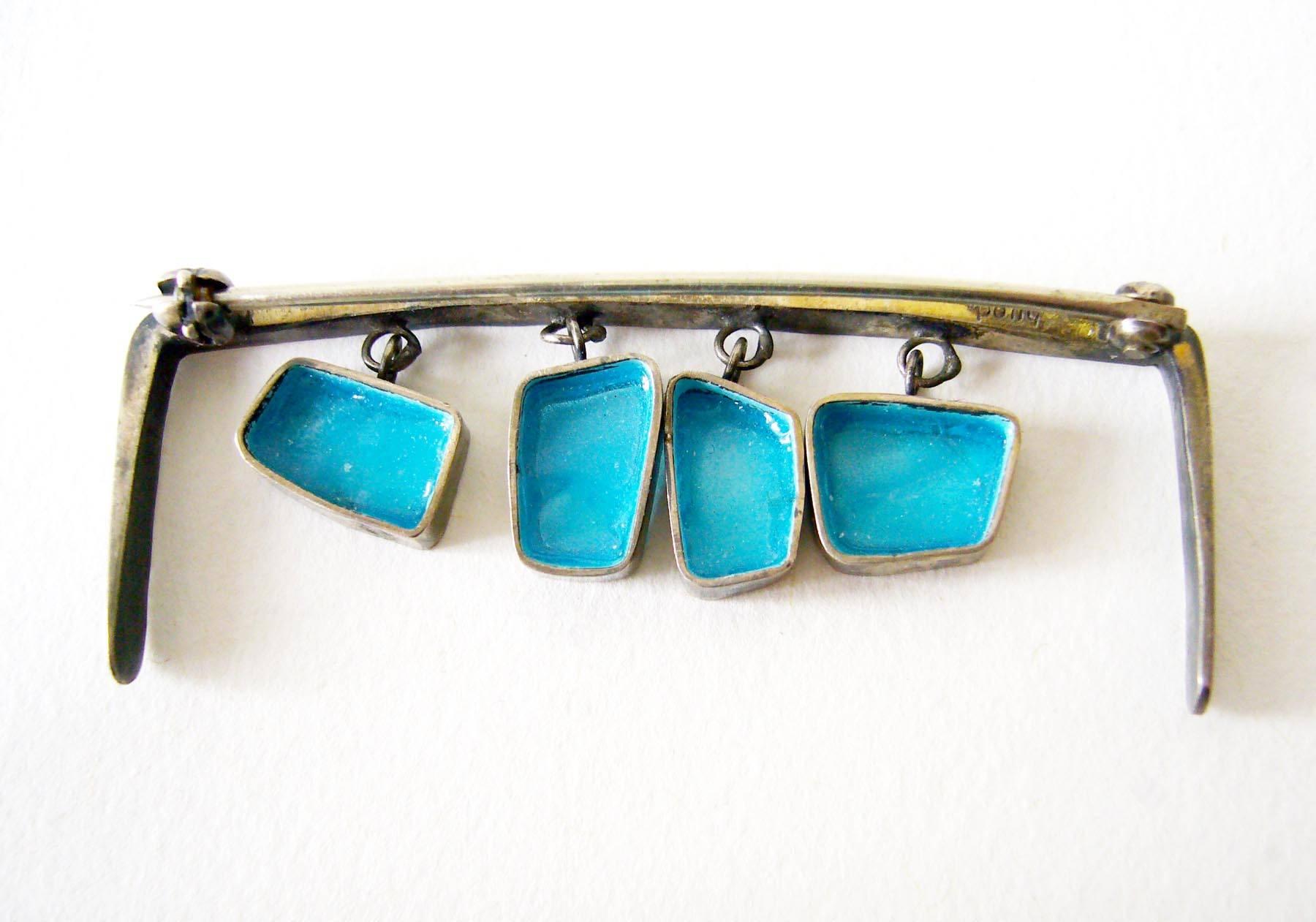 Polly Stehman Sterling Silver Plique a Jour Enamel Kinetic Modernist Brooch In Good Condition In Palm Springs, CA