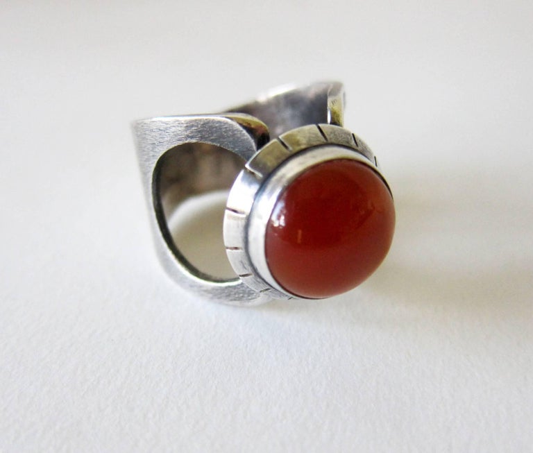 James Parker Sterling Silver Carnelian San Diego Modernist Ring For