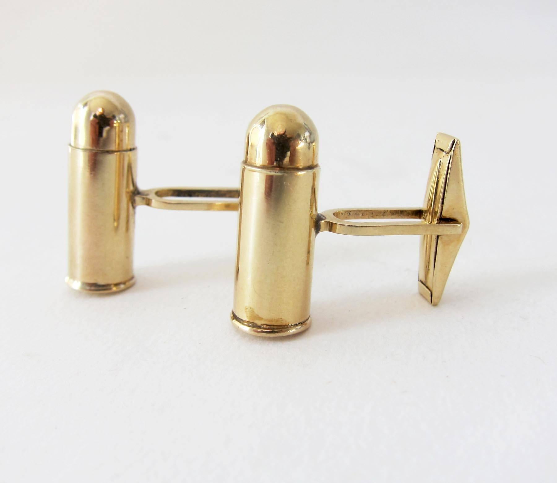 1960's Gold Bullet Modernist Cufflinks In Excellent Condition In Palm Springs, CA