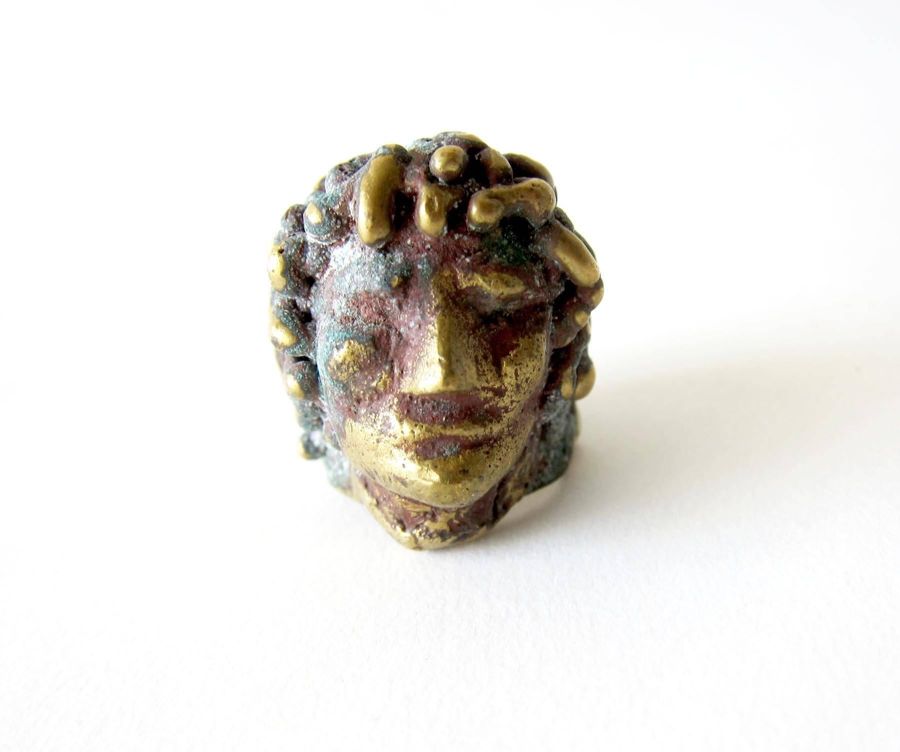 Bronze face ring with classic Roman style, created by Pal Kepenyes of Acapulco, Mexico.  Ring is a finger size 7 and is suitable for a man or woman.  In very good vintage condition.  Unsigned.  