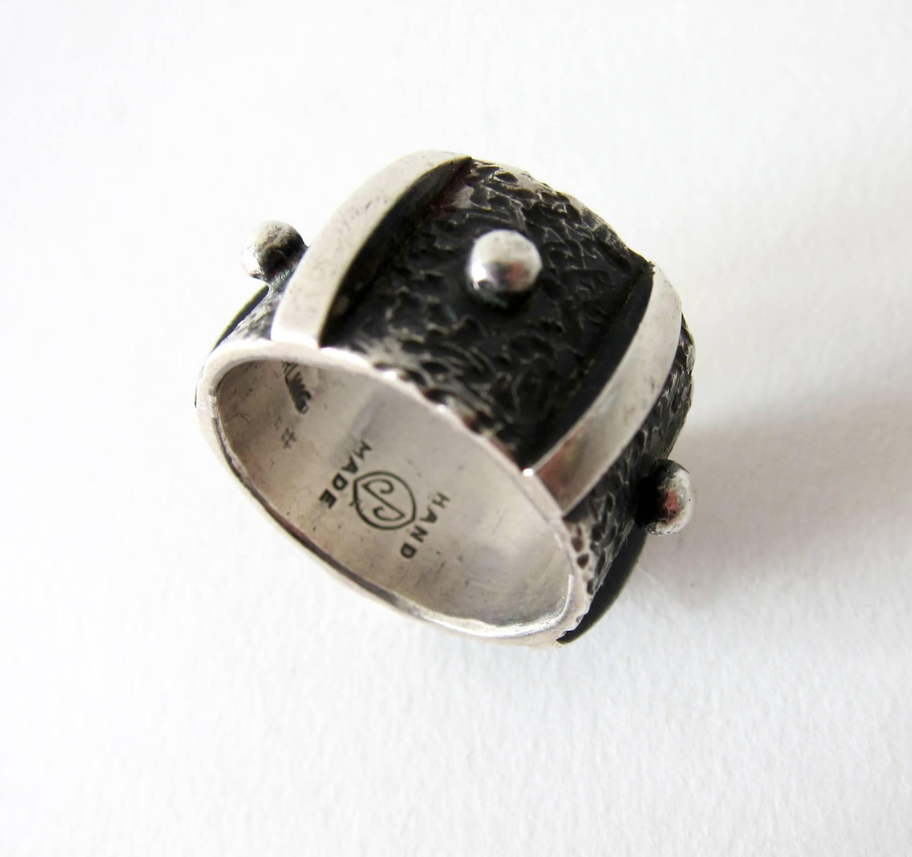 James Parker Sterling Silver San Diego Modernist Studded Ring In Excellent Condition In Palm Springs, CA