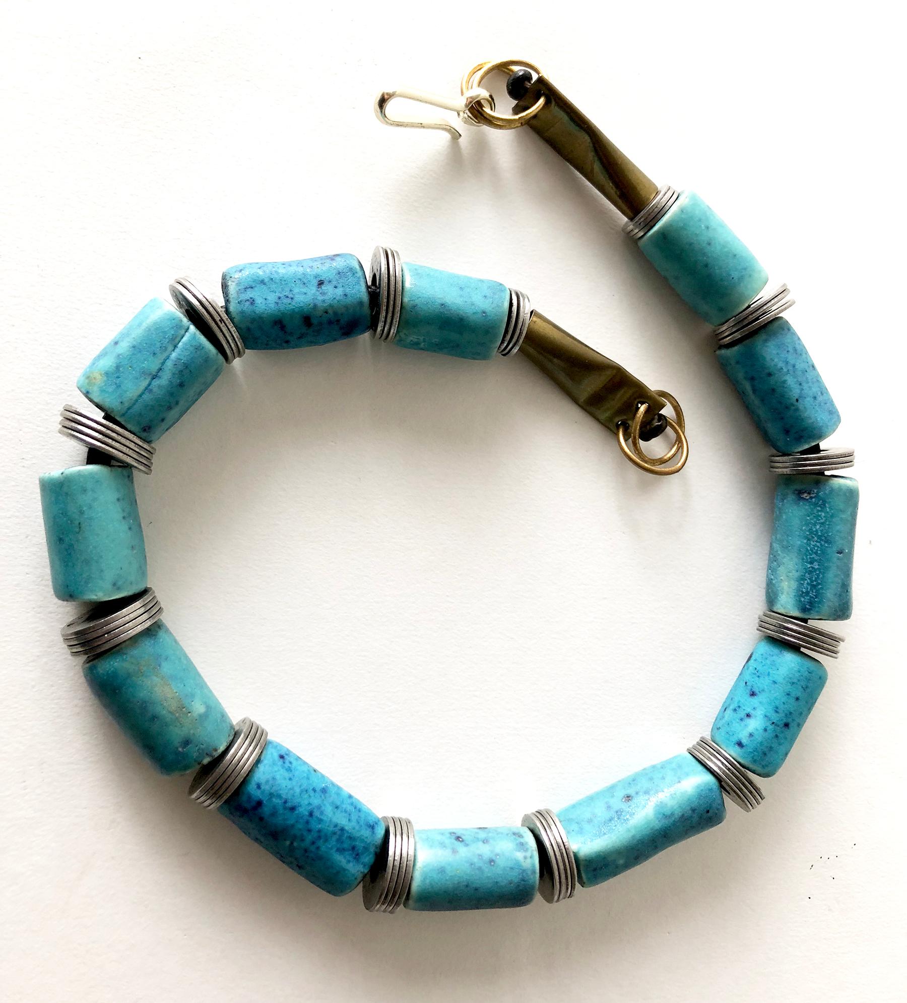 Modernist Doyle Lane Turquoise Ceramic Bead Steel California Studio Necklace