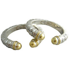 Bill Blass Sterling Gold Hinged Cable Bracelets