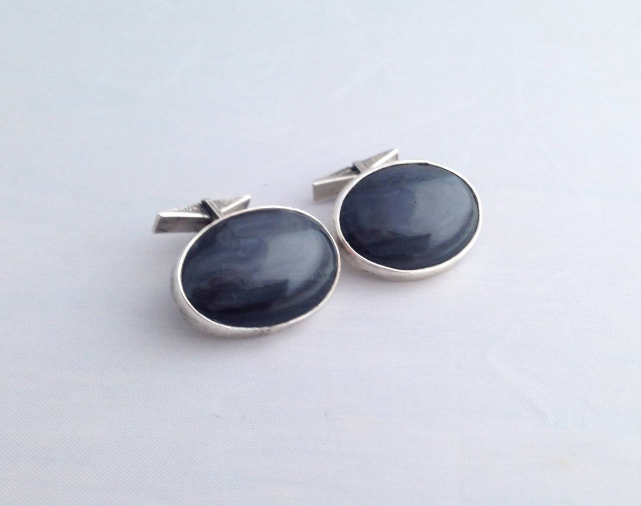 Agate Sterling Silver Cufflinks In Good Condition In Palm Springs, CA