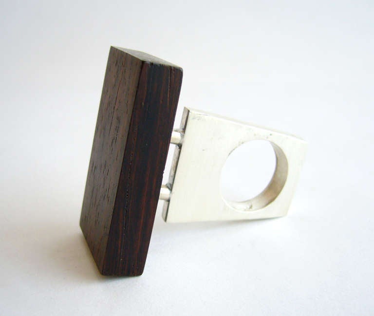 Modernist Heidi Abrahamson Rosewood Sterling Silver Ring For Sale