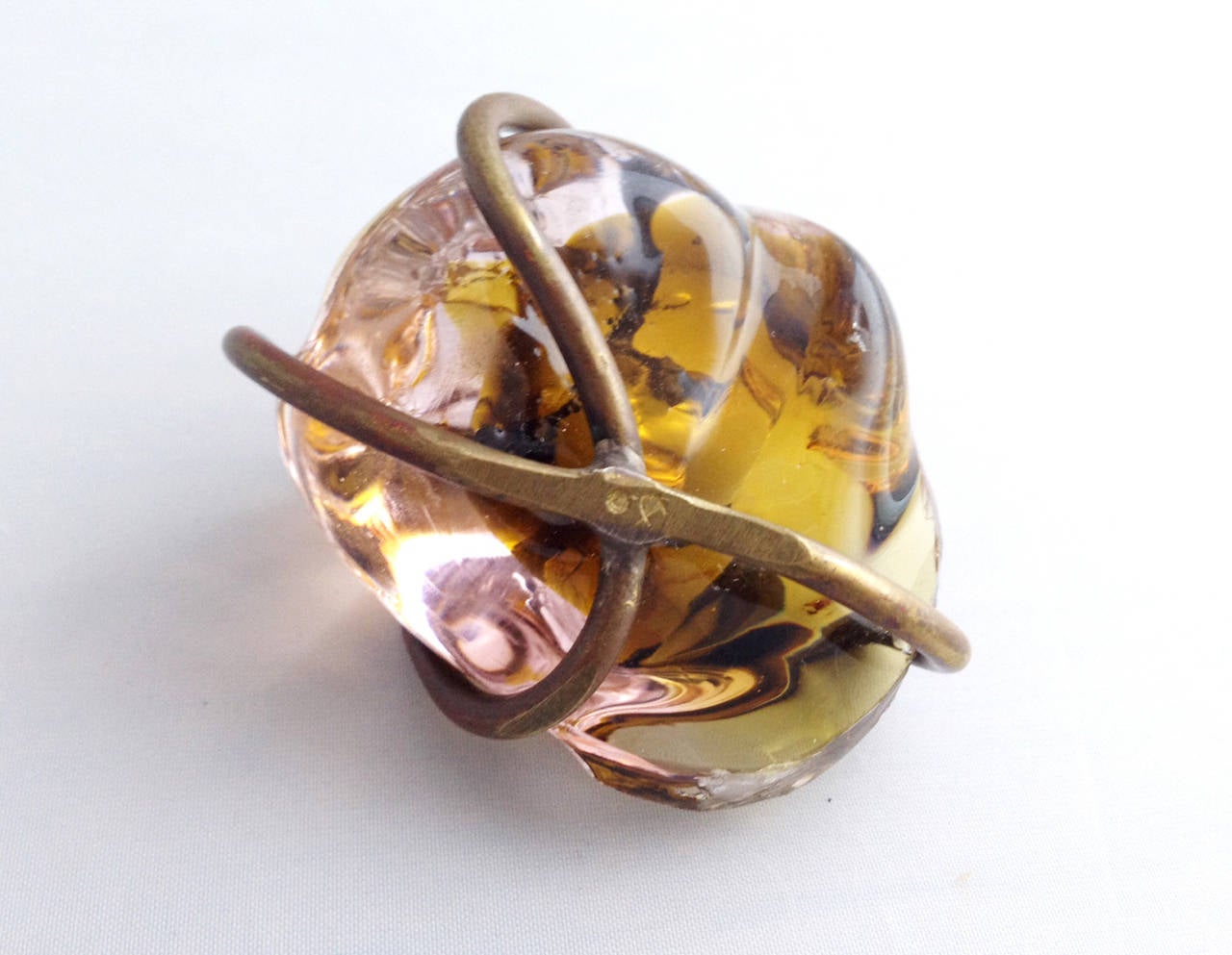 Modernist Claire Falkenstein Bronze Handblown Glass Pendant