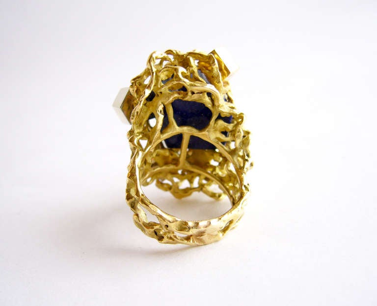 Gold Lapis Lazuli Modernist Cocktail Ring 1