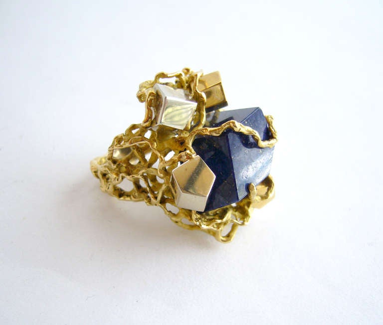 Women's Gold Lapis Lazuli Modernist Cocktail Ring