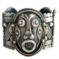 French Modernist Silver Mask Bracelet