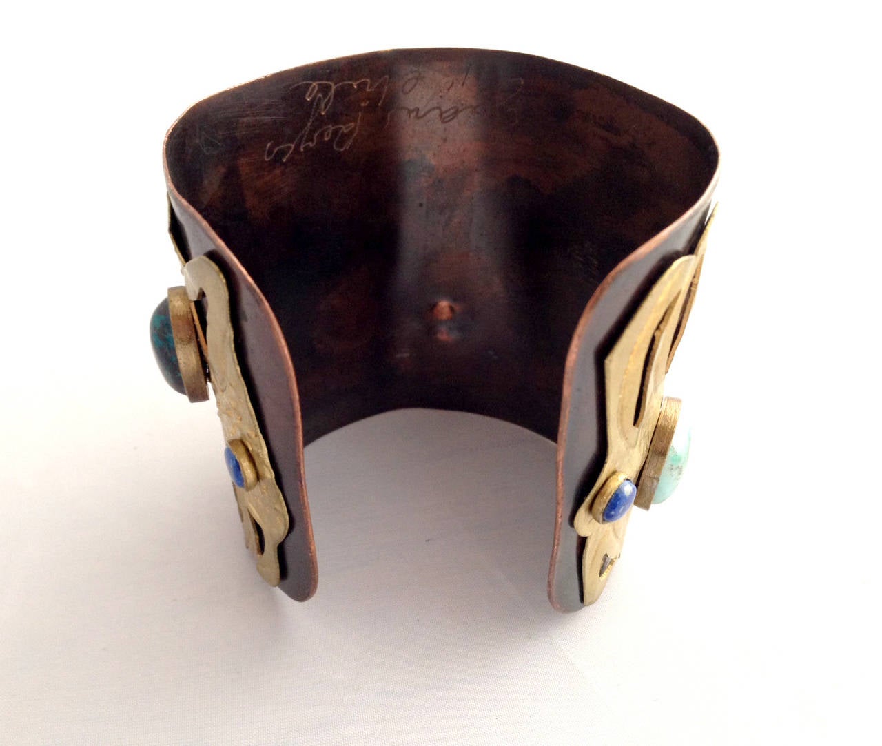 Women's Juan Reyes Copper Brass Natural Gemstone Cuff Bracelet