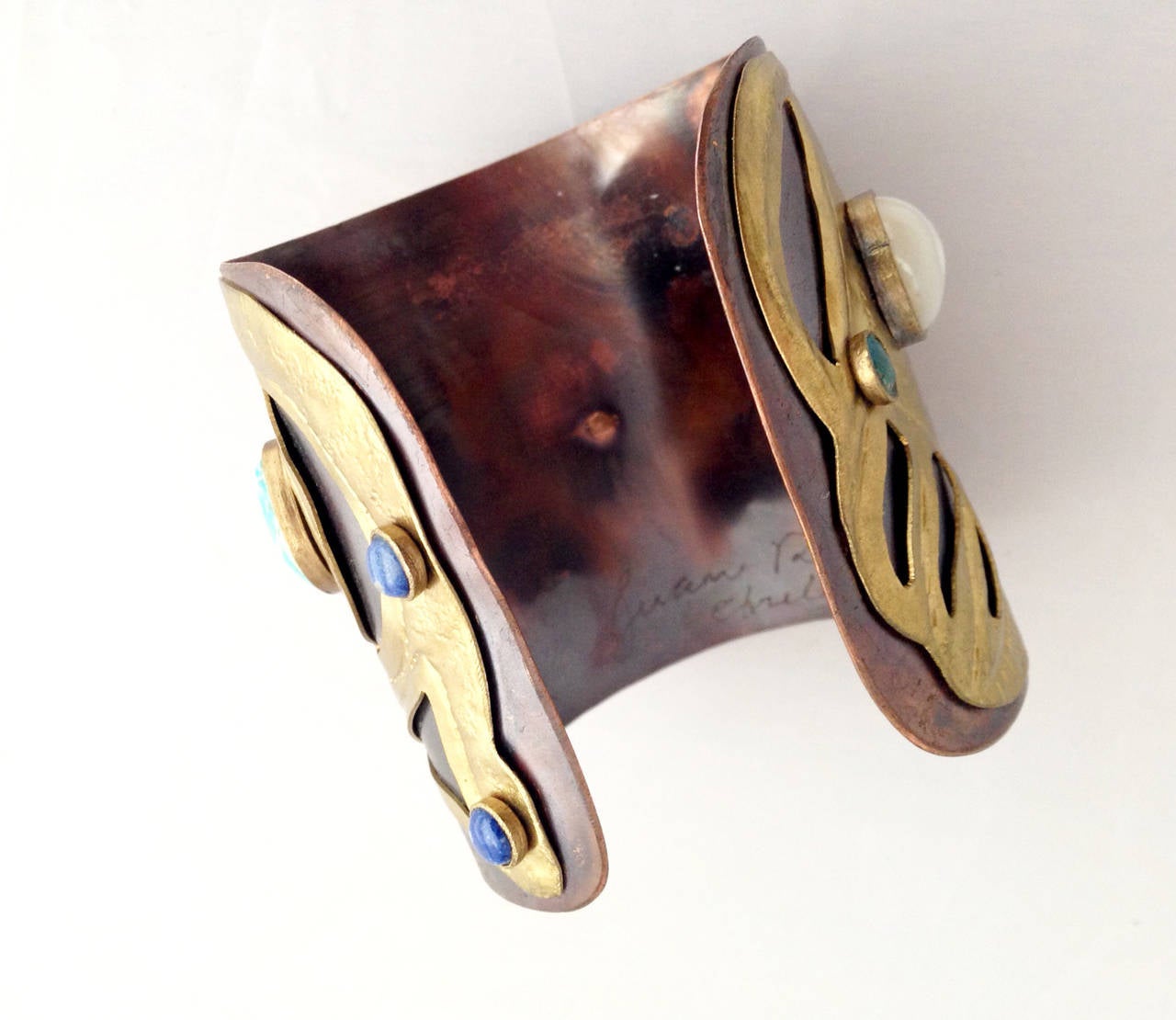 Women's Juan Reyes Natural Gemstone Copper Brass Cuff Bracelet