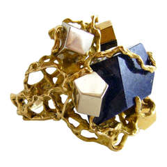 Gold Lapis Lazuli Modernist Cocktail Ring