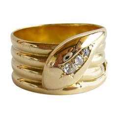 British 1940's Gold Diamond Snake Ring