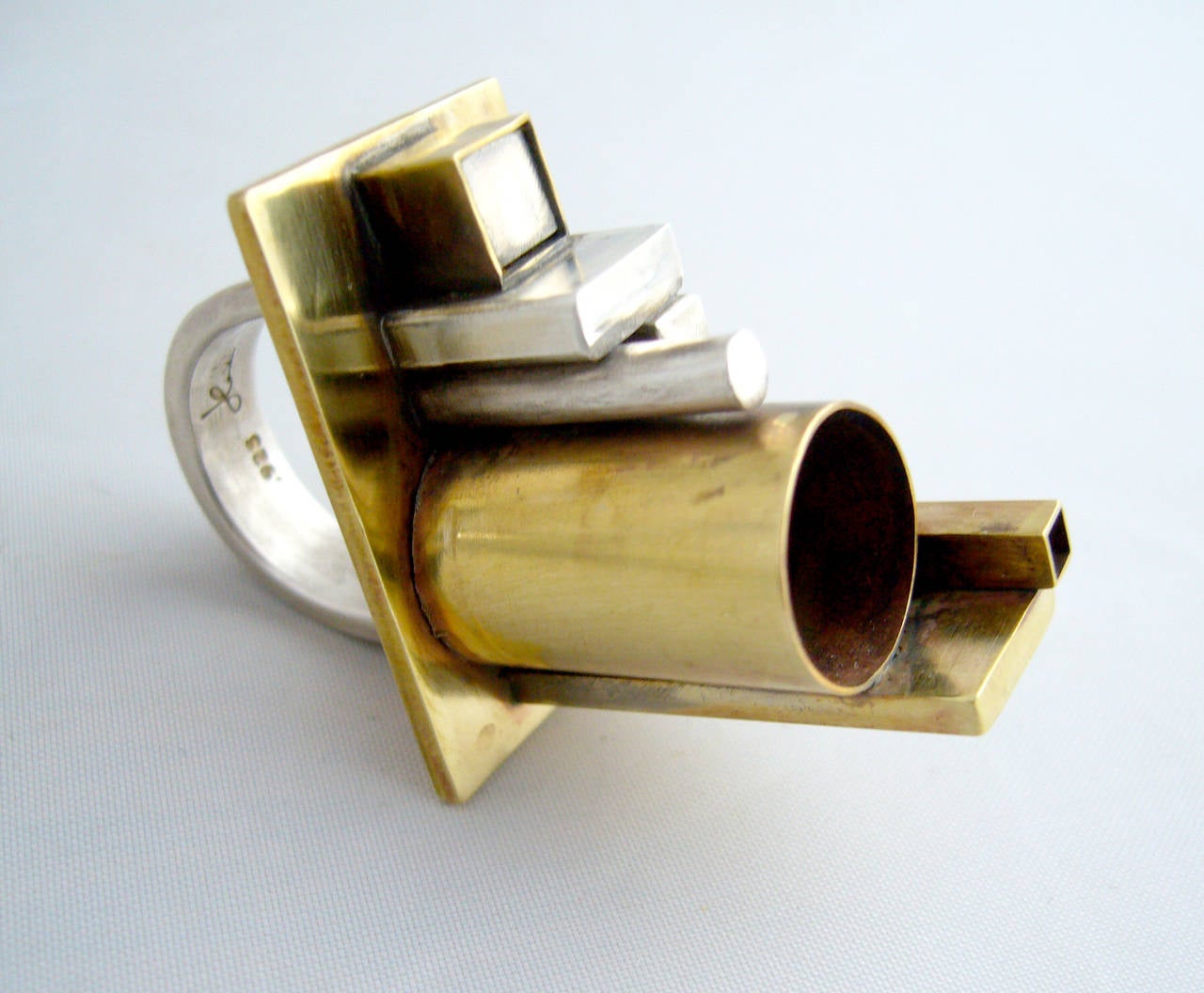 Contemporary Heidi Abrahamson Sterling Silver Brass Industrialist Ring