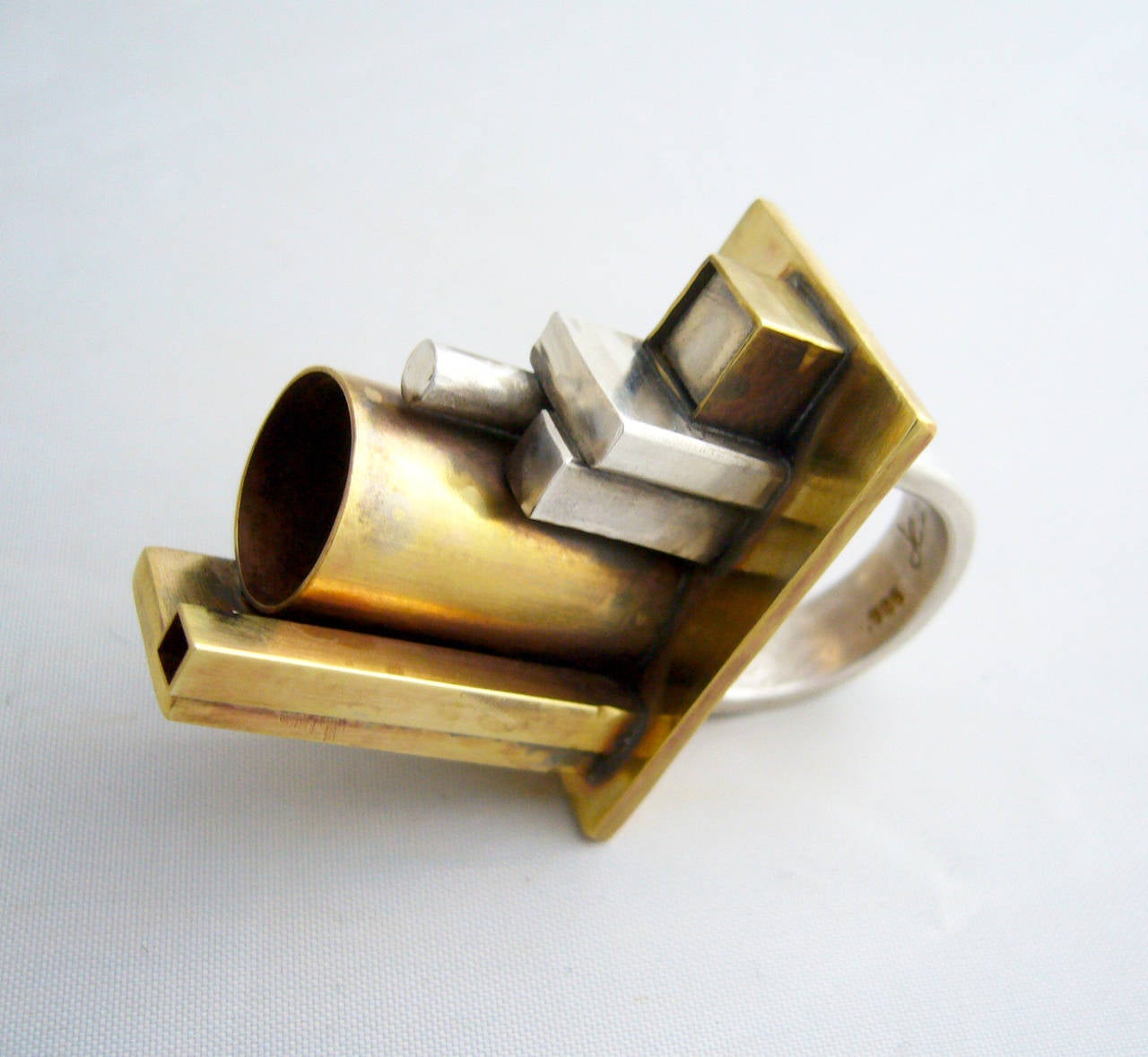 Heidi Abrahamson Sterling Silver Brass Industrialist Ring In New Condition In Palm Springs, CA