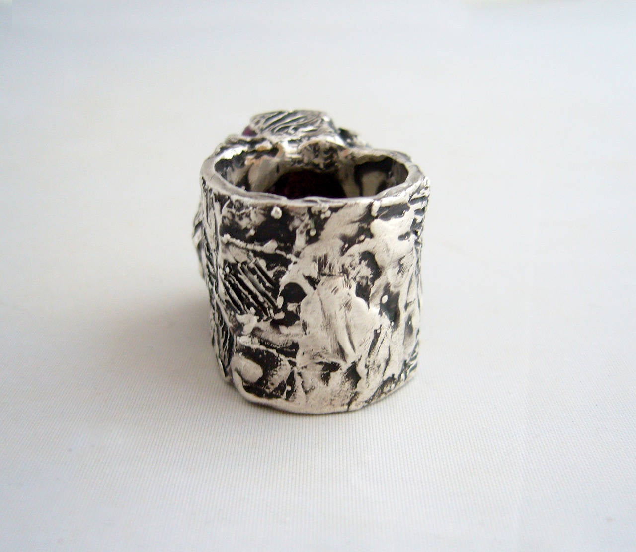 Artist Sterling Silver Natural Raw Ruby Brutalist Ring