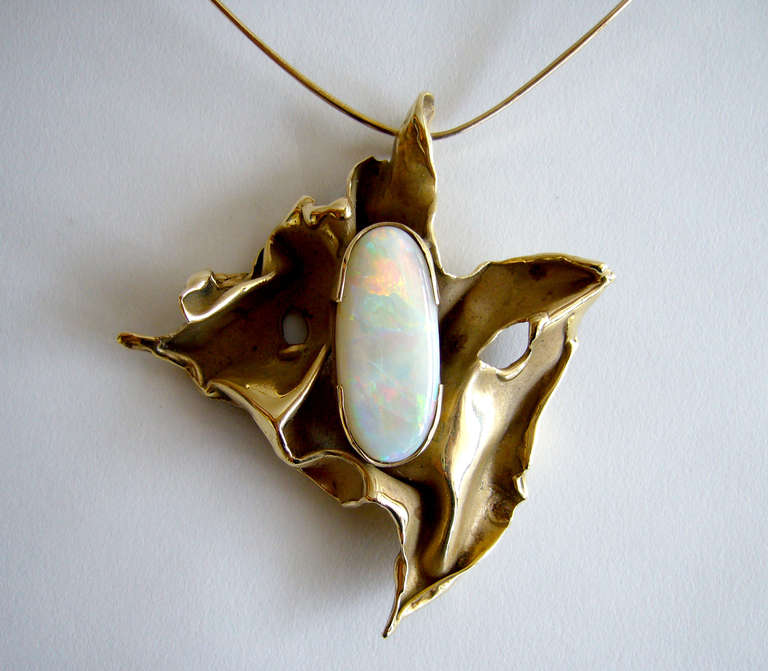 Women's Esther Lewittes Opal Gold Modernist Pendant Necklace