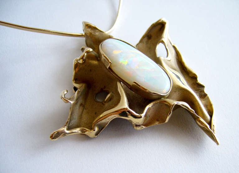Esther Lewittes Opal Gold Modernist Pendant Necklace 1