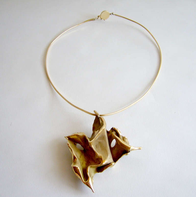 Esther Lewittes Opal Gold Modernist Pendant Necklace 2